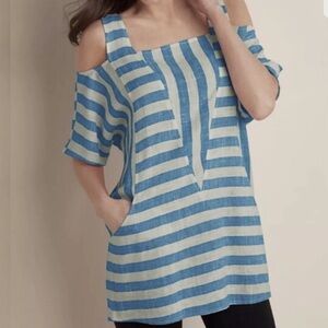 Soft Surroundings Sunset Linen Blend Cold Shoulder Tunic Style‎ Blouse